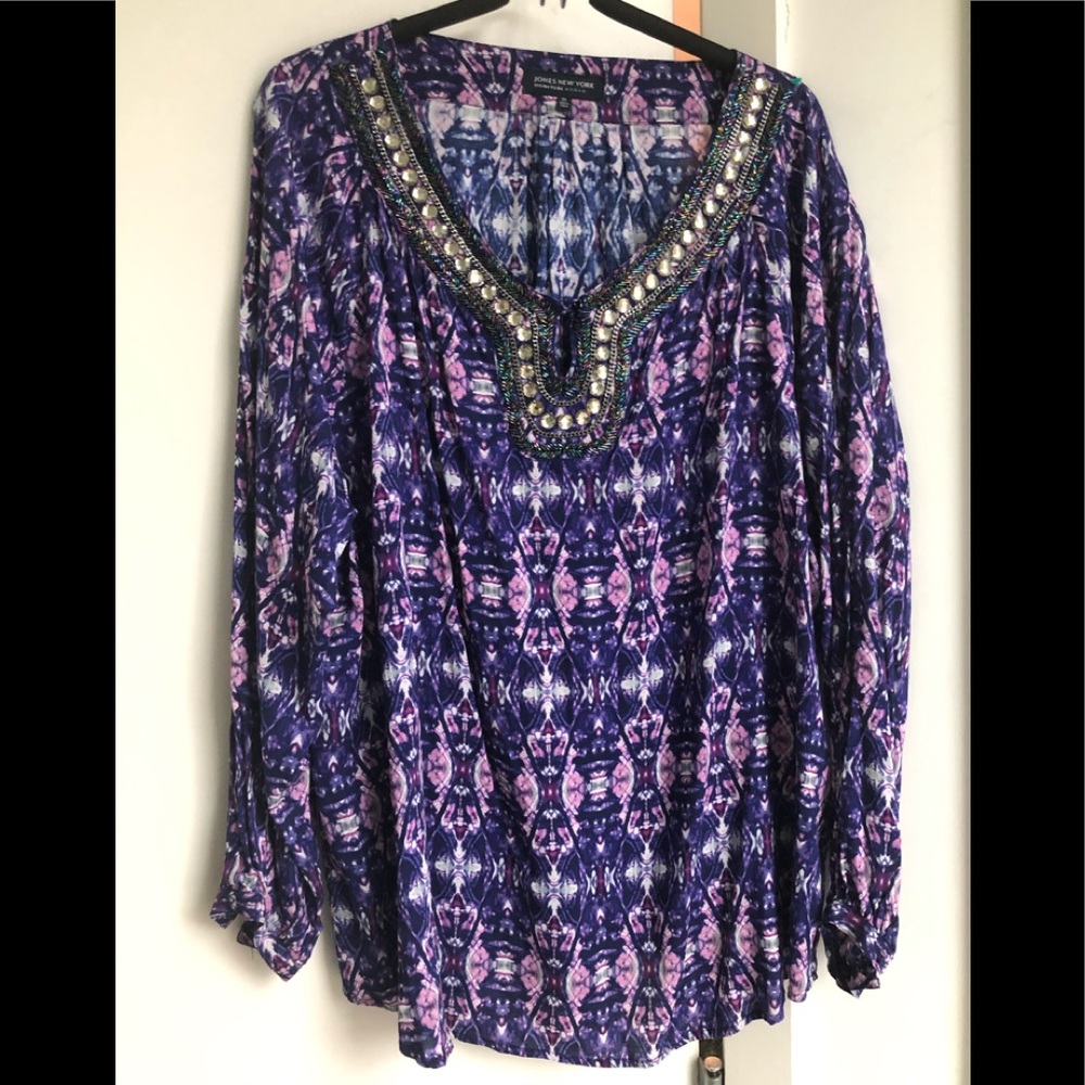 Sz M Jones New York purple batik beaded caftan